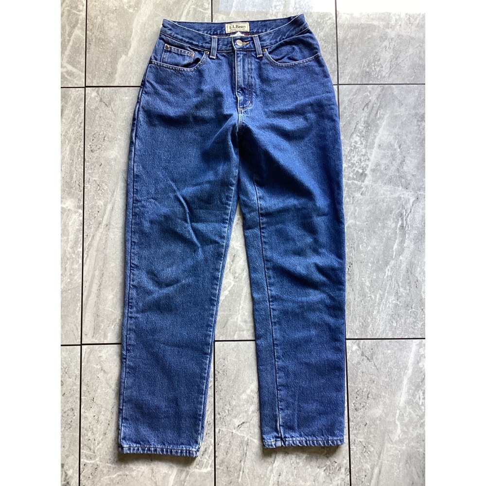 LL Bean Flannel Lined Jeans Womens 6 Reg Original Fit Relaxed Plaid Blue Denim